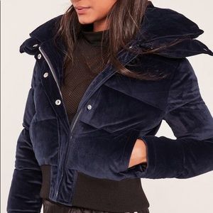 NWOT Missguided Navy Velvet Cropped Coat